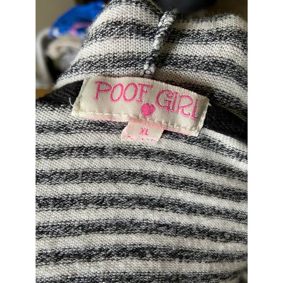 Poof Girl Hoodie Size XL‎ Gray White Stripe Striped Fuzzy Extra Large - Picture 6 of 7